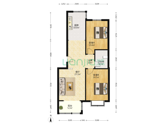 唐街映象 2室1厅1卫 92平方