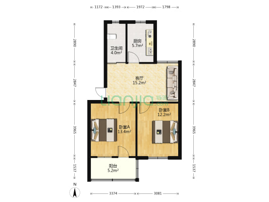 靖安里1号院 2室1厅1卫 67平方