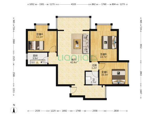 欧香名苑 3室1厅1卫 98平方