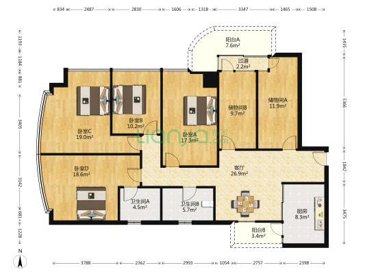 海景花园 4室1厅2卫 176平方