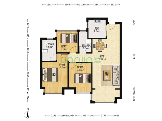 美的金科郡二期 3室1厅2卫 103平方