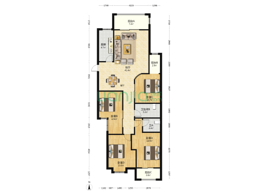 时代广场 4室1厅2卫 146平方