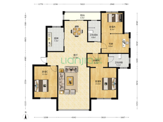 兆基御园 4室1厅2卫 148平方