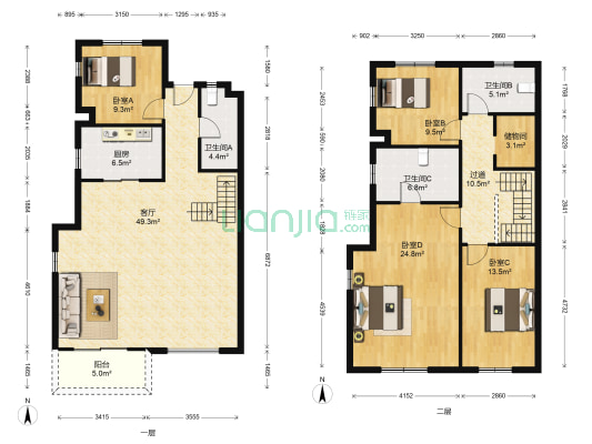 中航樾广场 4室1厅3卫 135平方
