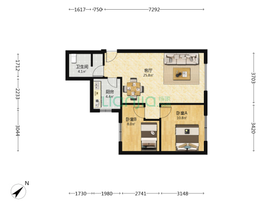 八里桥路204号 2室1厅1卫 69平方