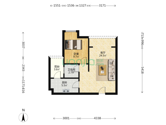 巴桂苑 1室1厅1卫 54平方