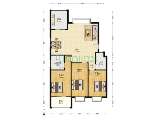 金凤苑南区 3室1厅2卫 135平方