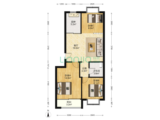 坤盛花园 3室1厅1卫 81平方