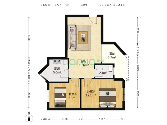 宏威中心 2室1厅1卫 68平方