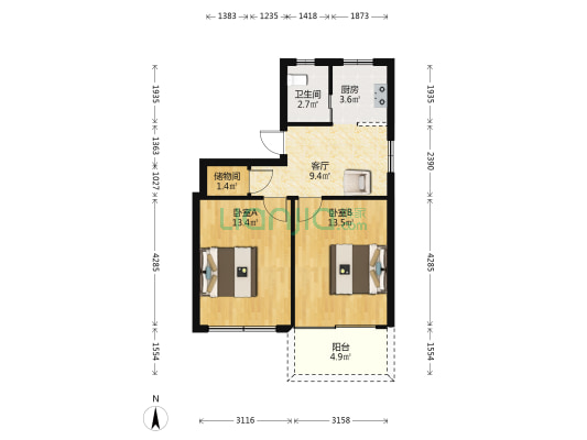 王庄新村莲园小区 2室1厅1卫 63平方