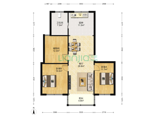 彩臣三村 2室1厅1卫 111平方
