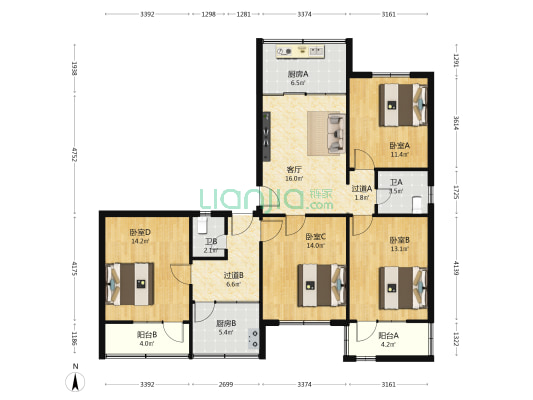 信用联社住宅楼 4室1厅2卫 129平方