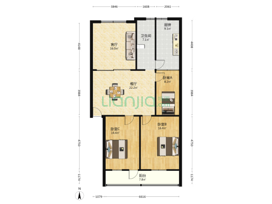分龙岗西路 3室2厅1卫 121平方