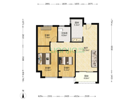 富田城九鼎公馆 3室1厅1卫 88平方