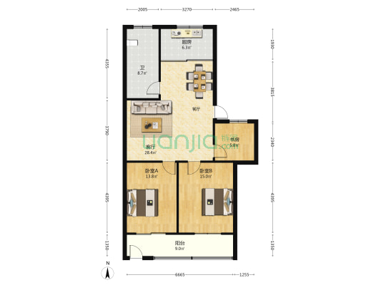 北湖公寓 3室1厅1卫 95平方