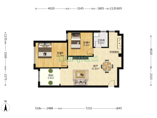 首尔东成樽品 2室1厅1卫 77平方