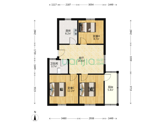 小河弯回迁楼 3室1厅1卫 77平方