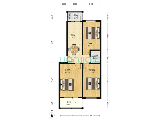 迎春路邮电楼 3室1厅1卫 74平方