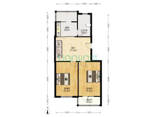 自建里 2室1厅1卫 87平方