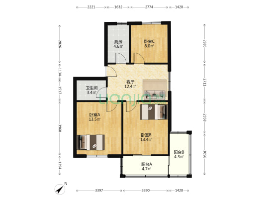 台东路21号 3室1厅1卫 75平方