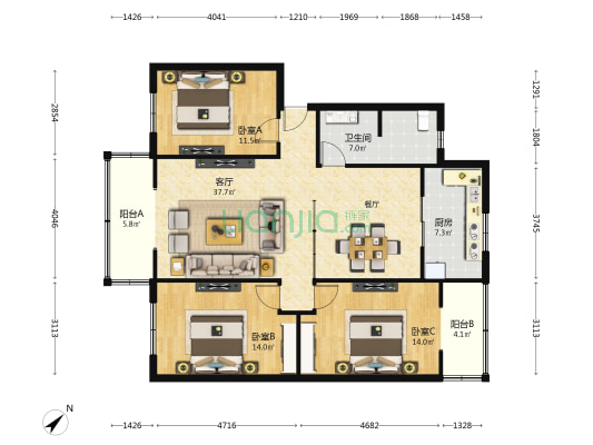 镇政府宿舍 3室1厅1卫 120平方