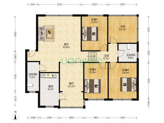 市财办宿舍 4室2厅2卫 153平方