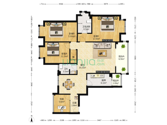 航天佳苑 4室1厅2卫 136平方