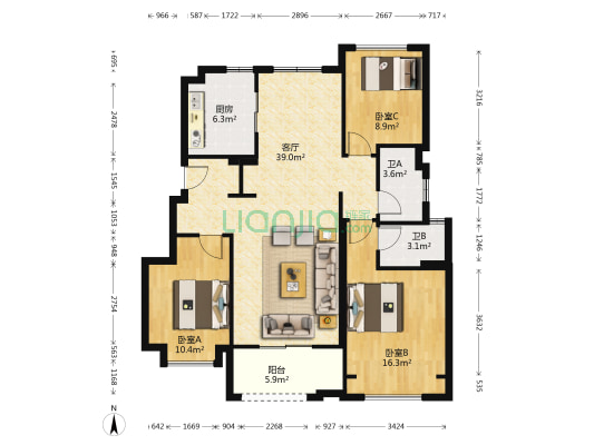 东樾府锦珑苑 3室1厅2卫 115平方