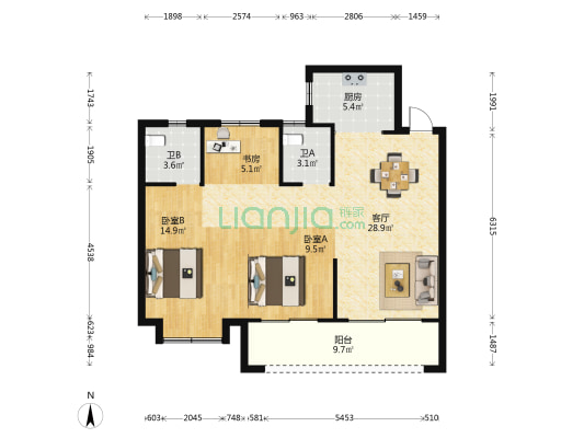 宏地·熙望府 3室1厅2卫 98平方