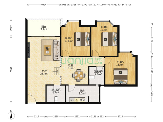碧景苑 3室1厅2卫 117平方