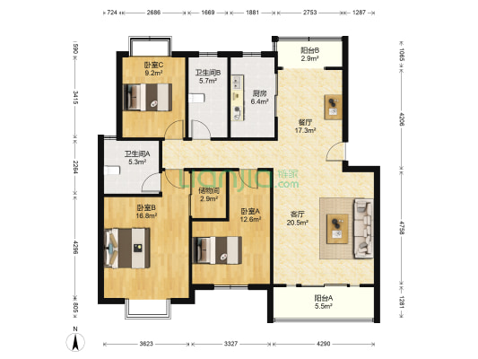 颐和花园清苑 3室2厅2卫 131平方