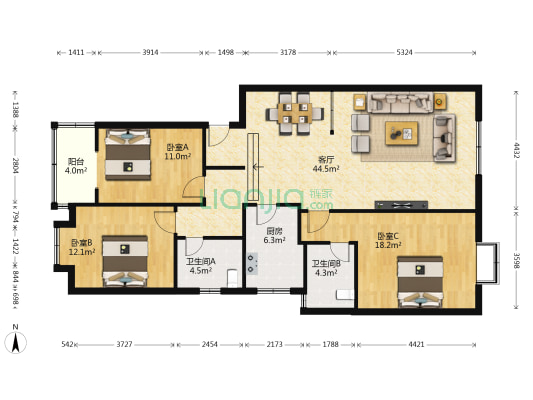 彭武景苑 3室1厅2卫 123平方