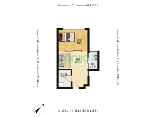 陈家坪轻轨环线站台500米，大川国际，标准的1室1厅-户型图
