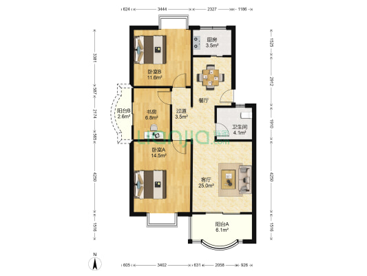 鹏海家园 3室1厅1卫 95平方