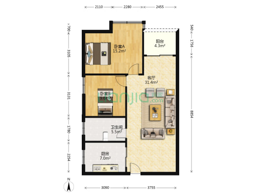 嘉路华花园 2室1厅1卫 99平方