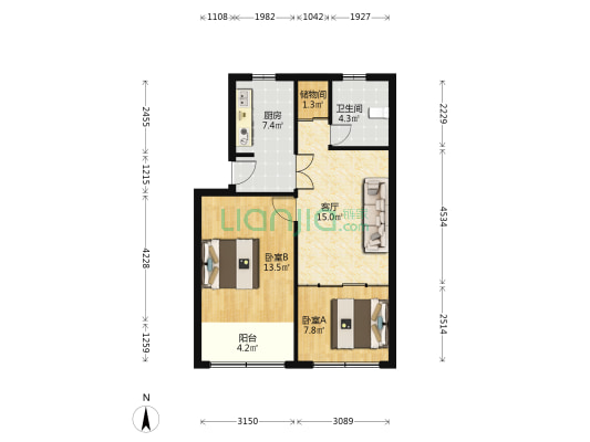天山路1920弄 2室1厅1卫 66平方
