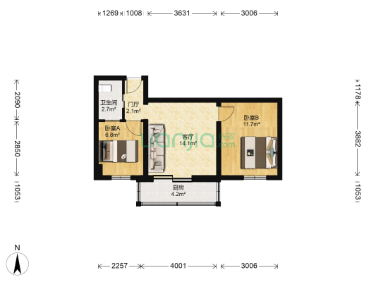 公交党校宿舍 2室1厅1卫 54平方