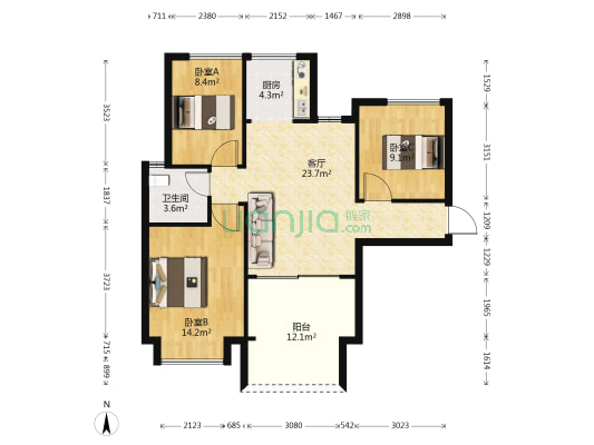 领海假日年华 3室1厅1卫 71平方