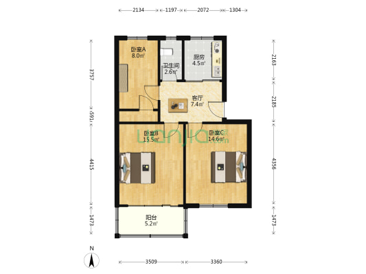 省计委宿舍 3室1厅1卫 69平方