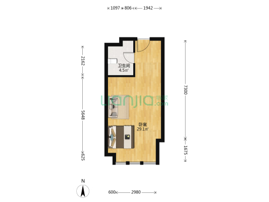 鹏融国际克拉中心 1室0厅1卫 52平方
