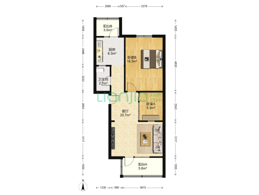 东苑小区 2室1厅1卫 80平方