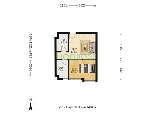 东方广场 1室1厅1卫 42平方