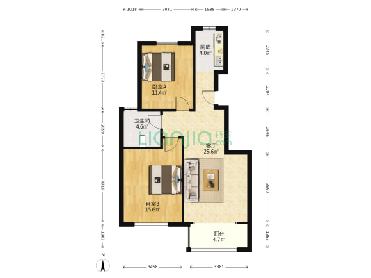 富丽花园西区 2室1厅1卫 84平方