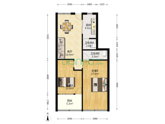 圩岗路9号 2室1厅2卫 84平方