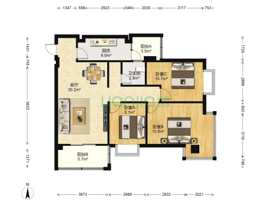 国润天骄 3室1厅1卫 104平方