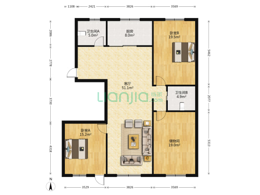 恒利新村西三区 2室1厅2卫 136平方