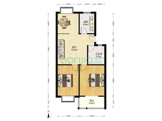 华美和园北区 2室2厅1卫 88平方