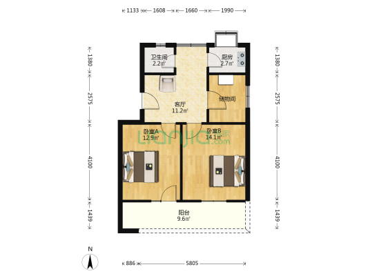 武昌大道 2室1厅1卫 66平方