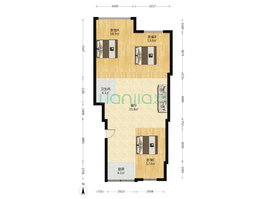 兴安街 3室1厅1卫 100平方
