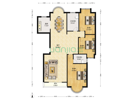 银和怡海公馆 3室1厅2卫 171平方